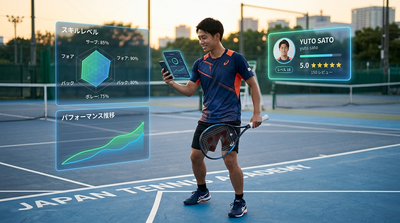 TennisLogでスキルレベルとパフォーマンス推移を可視化するイメージ